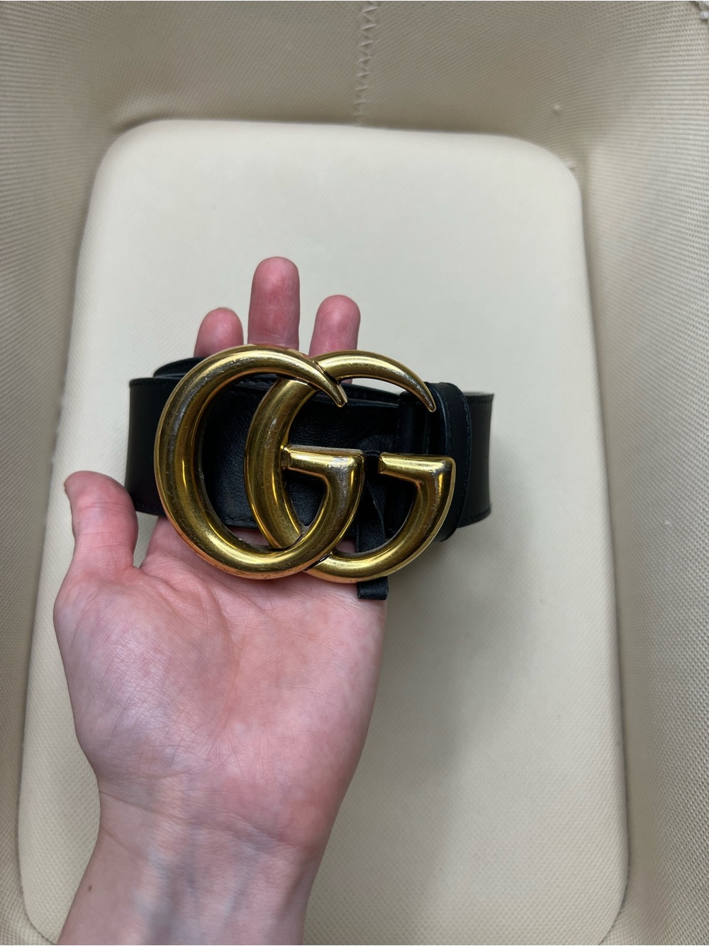 Gucci Black Leather Belt with Gold Double G Buckle